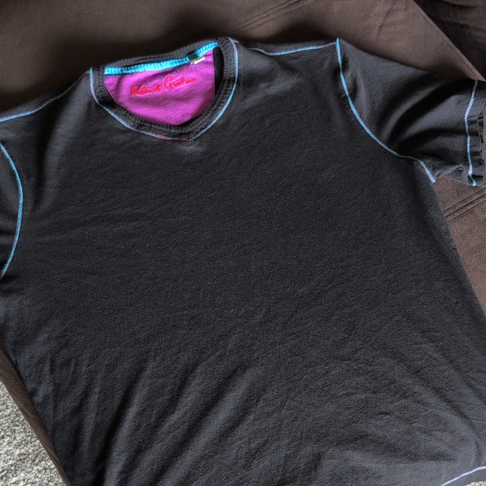 Robert Graham Slim Black and Pink Short Sleeve Tee